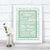 Winter Green Cheese Board Song Personalized Wedding Sign