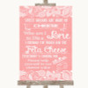 Coral Burlap & Lace Cheesecake Cheese Song Personalized Wedding Sign