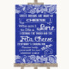 Navy Blue Burlap & Lace Cheesecake Cheese Song Personalized Wedding Sign