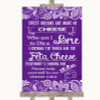 Purple Burlap & Lace Cheesecake Cheese Song Personalized Wedding Sign