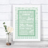 Winter Green Cheesecake Cheese Song Personalized Wedding Sign