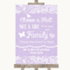 Lilac Burlap & Lace Choose A Seat We Are All Family Personalized Wedding Sign