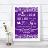 Purple Burlap & Lace Choose A Seat We Are All Family Personalized Wedding Sign