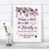 Purple Rustic Wood Choose A Seat We Are All Family Personalized Wedding Sign