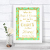 Mint Green & Gold Confetti Personalized Wedding Sign