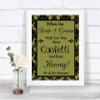 Olive Green Damask Confetti Personalized Wedding Sign