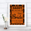 Burnt Orange Damask Daddy Here Comes Your Bride Personalized Wedding Sign