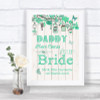 Green Rustic Wood Daddy Here Comes Your Bride Personalized Wedding Sign