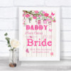 Pink Rustic Wood Daddy Here Comes Your Bride Personalized Wedding Sign