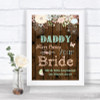Rustic Floral Wood Daddy Here Comes Your Bride Personalized Wedding Sign