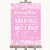 Pink Burlap & Lace Dancing Shoes Flip-Flop Tired Feet Personalized Wedding Sign