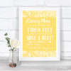 Yellow Burlap & Lace Dancing Shoes Flip-Flop Tired Feet Wedding Sign