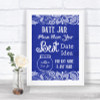 Navy Blue Burlap & Lace Date Jar Guestbook Personalized Wedding Sign