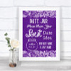 Purple Burlap & Lace Date Jar Guestbook Personalized Wedding Sign