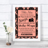 Coral Damask Don't Post Photos Facebook Personalized Wedding Sign