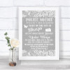 Grey Burlap & Lace Don't Post Photos Facebook Personalized Wedding Sign