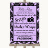Lilac Damask Don't Post Photos Facebook Personalized Wedding Sign