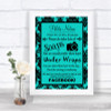 Turquoise Damask Don't Post Photos Facebook Personalized Wedding Sign