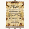 Autumn Vintage Don't Post Photos Online Social Media Personalized Wedding Sign