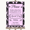 Baby Pink Damask Don't Post Photos Online Social Media Personalized Wedding Sign