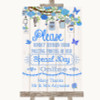 Blue Rustic Wood Don't Post Photos Online Social Media Personalized Wedding Sign