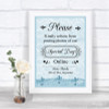 Blue Shabby Chic Don't Post Photos Online Social Media Personalized Wedding Sign