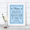 Blue Don't Post Photos Online Social Media Personalized Wedding Sign