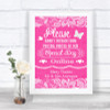 Bright Pink Burlap & Lace Don't Post Photos Online Social Media Wedding Sign