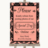 Coral Damask Don't Post Photos Online Social Media Personalized Wedding Sign