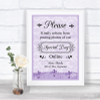 Lilac Shabby Chic Don't Post Photos Online Social Media Wedding Sign