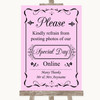 Pink Don't Post Photos Online Social Media Personalized Wedding Sign