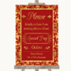 Red & Gold Don't Post Photos Online Social Media Personalized Wedding Sign