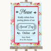 Shabby Chic Floral Don't Post Photos Online Social Media Wedding Sign