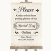 Shabby Chic Ivory Don't Post Photos Online Social Media Wedding Sign