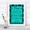 Turquoise Damask Don't Post Photos Online Social Media Personalized Wedding Sign