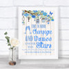 Blue Rustic Wood Drink Champagne Dance Stars Personalized Wedding Sign