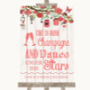Coral Rustic Wood Drink Champagne Dance Stars Personalized Wedding Sign