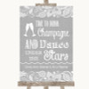 Grey Burlap & Lace Drink Champagne Dance Stars Personalized Wedding Sign