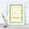 Mint Green & Gold Drink Champagne Dance Stars Personalized Wedding Sign
