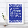 Navy Blue Burlap & Lace Drink Champagne Dance Stars Personalized Wedding Sign