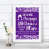 Purple Burlap & Lace Drink Champagne Dance Stars Personalized Wedding Sign