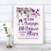 Purple Rustic Wood Drink Champagne Dance Stars Personalized Wedding Sign