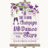 Purple Rustic Wood Drink Champagne Dance Stars Personalized Wedding Sign