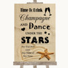 Sandy Beach Drink Champagne Dance Stars Personalized Wedding Sign