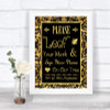 Black & Gold Damask Fingerprint Tree Instructions Personalized Wedding Sign