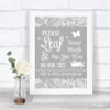 Grey Burlap & Lace Fingerprint Tree Instructions Personalized Wedding Sign