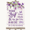 Purple Rustic Wood Fingerprint Tree Instructions Personalized Wedding Sign