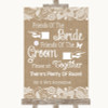 Burlap & Lace Friends Of The Bride Groom Seating Personalized Wedding Sign