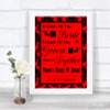 Red Damask Friends Of The Bride Groom Seating Personalized Wedding Sign