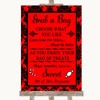 Red Damask Grab A Bag Candy Buffet Cart Sweets Personalized Wedding Sign